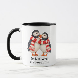 Mug Couple de Macareux Minimaliste Noël Personnalisé