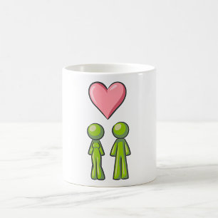 Mug Couple de personnages bâtons verts Cœur rose Amour