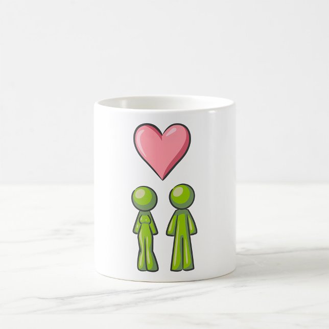 Mug Couple de personnages bâtons verts Cœur rose Amour (Créateur téléchargé)