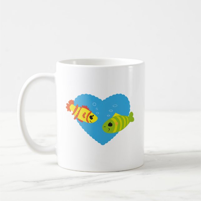 Mug Couple de poissons mignons Saint-Valentin Aquarium (Gauche)