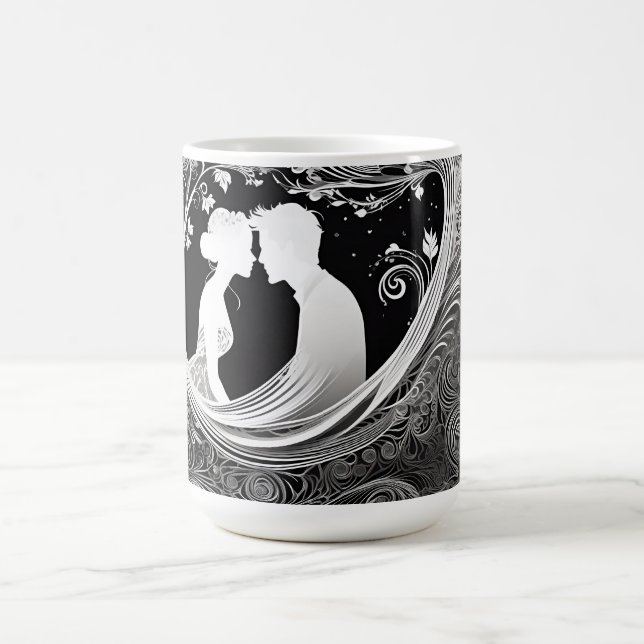 Mug Couple de silhouette romantique blanc et noir (Centre)