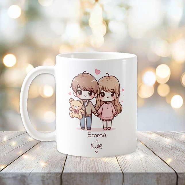 Mug Couple d'ours en peluche de style Chibi personnali (Personalized Chibi-Style Teddy Bear Couple Mug)