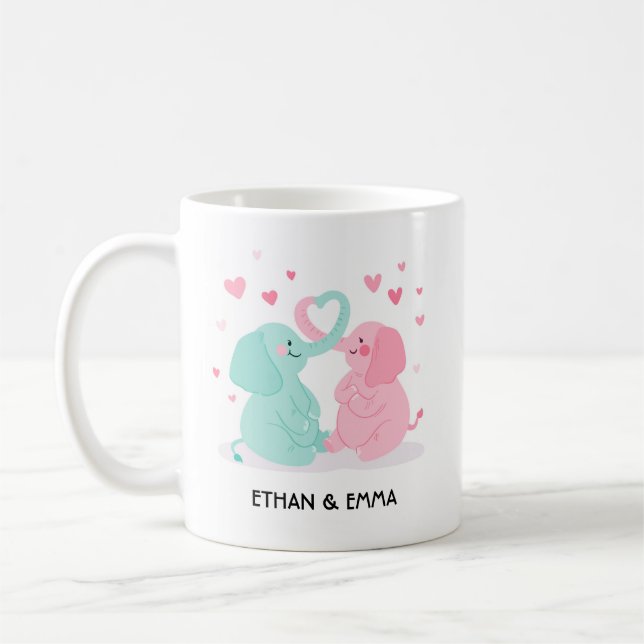 Mug Couple Eléphant Cute Personnalisé Saint Valentin (Gauche)