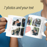 Mug Couple engagé 7 photo collage mieux ensemble<br><div class="desc">Ajoutez 7 photos et créez une mignonne tasse à café en grille multi photo avec un coeur rose vif et un script chic pour un couple engagé. Facile à personnaliser avec vos images carrés personnalisées, ses noms et ses noms, et votre texte. Il peut s'agir d'un beau cadeau de conservation...</div>