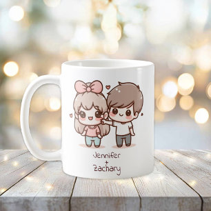 Mug Couple Flirtant Personnalisé De Style Chibi
