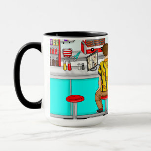 Mug Couple Holding Hands au dîner dans les années 1950