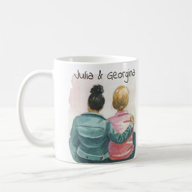 Mug Couple lesbienne aquarelle personnalisé (Gauche)
