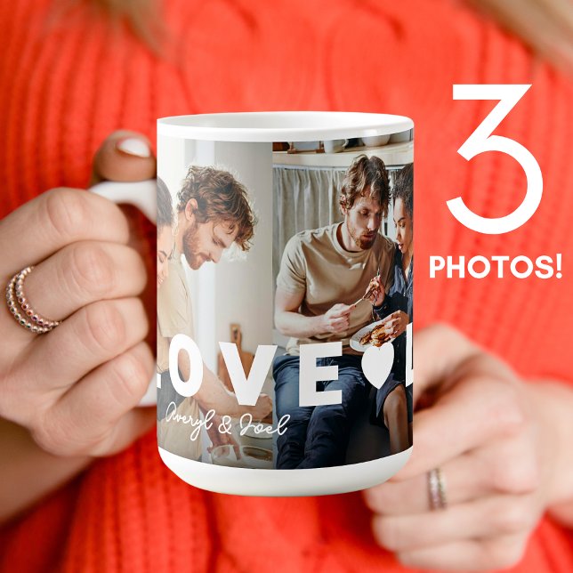 Mug Couple Love 3 Photo Collage Personnalisé (Créateur téléchargé)