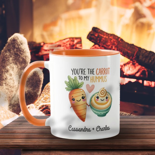 Mug Couple mignon personnalisé "Carotte à mon humme" (Custom Cute Couple "Carrot to My Hummus" Mug)