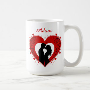 Mug Couple s'étreignant à l'intérieur d'un grand cœur