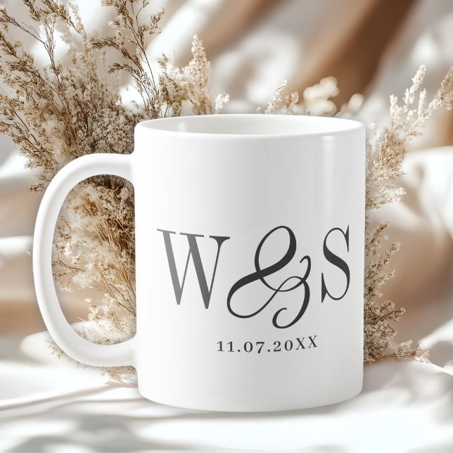 Mug Couples de mariage initial blanc élégant (Créateur téléchargé)