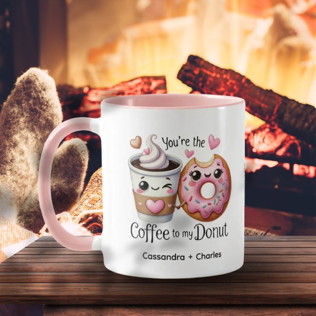 Mug Couples mignons Customisés "Café à ma beigne" (Cute Couples Customized "Coffee to My Donut" Mug)