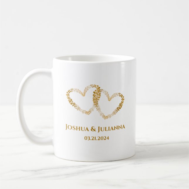 Mug Couples Noms Élégant Coeurs d'Or Keepsaké Cadeau (Gauche)
