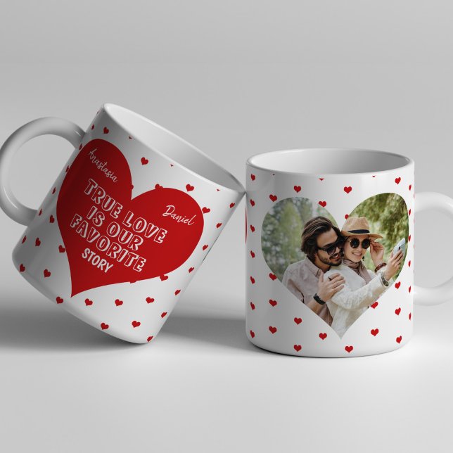 Mug Couples personnalisés noms de photo en forme de co (Créateur téléchargé)