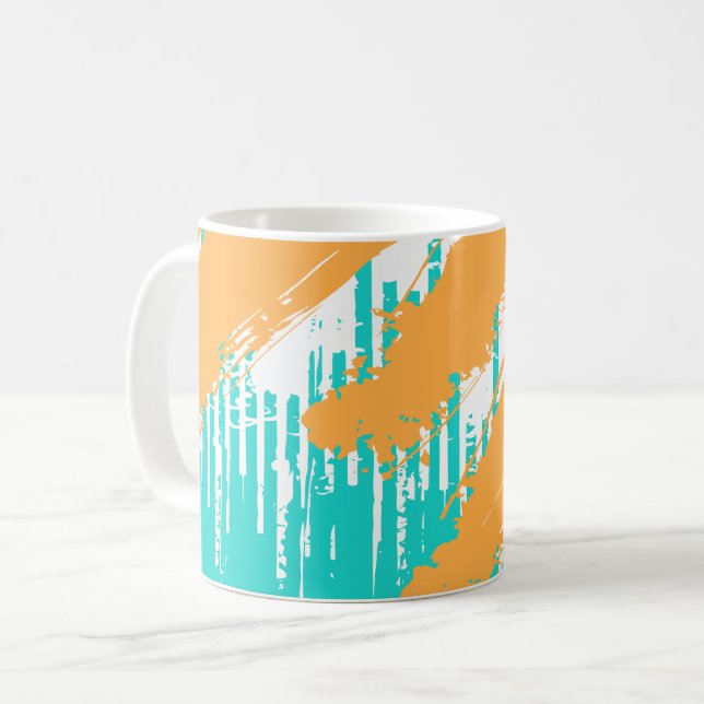 Mug Coups de pinceau orange sur couches turquoise (Devant gauche)
