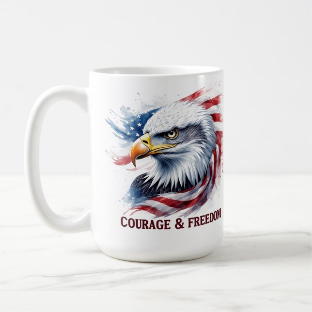 Mug Courage & Liberté Drapeau USA Cadeau Patriotique (Gauche)