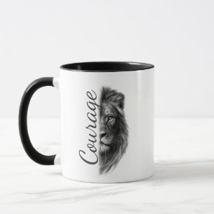 Mug Courage Lion Artistique Minimal-