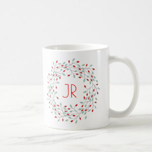 Mug Courbe de Noël Baies rouges et feuilles vertes