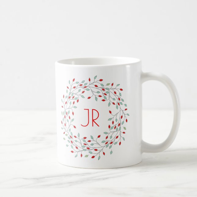 Mug Courbe de Noël Baies rouges et feuilles vertes (Droite)