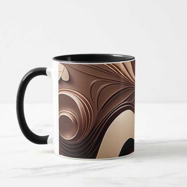 Mug Courbes Abstraites Marron Chocolat et Crème (Gauche)