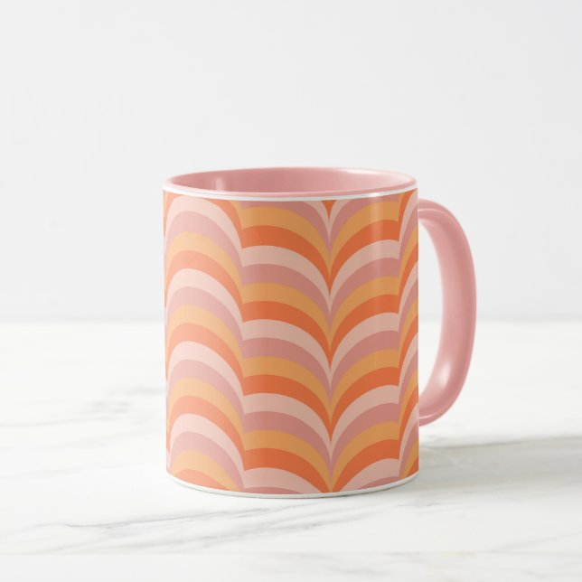 Mug Courbes de style rétro rose et orange motif (Devant droit)