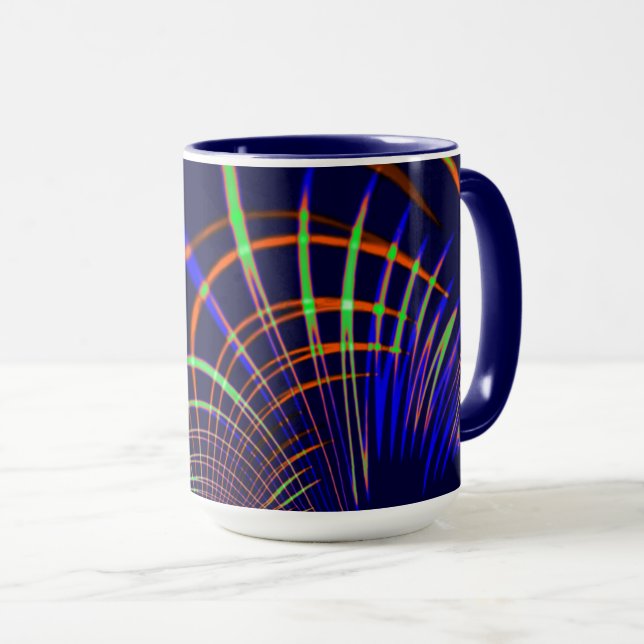 Mug Courbes pointues du corail au vert citron et bleu (Devant droit)