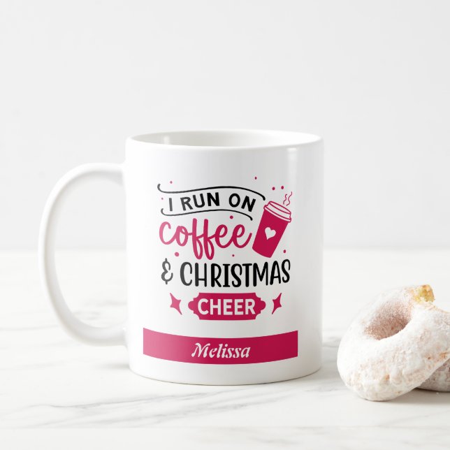 Mug Courez sur Café et Noël Nom de la fête (Avec donut)