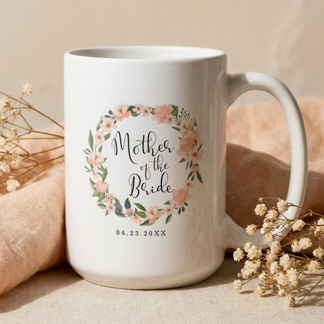 Mug Couronne aquarelle florale de la mère de la mariée (Mother Of The Bride Floral Watercolor Wreath Photo Coffee Mug)