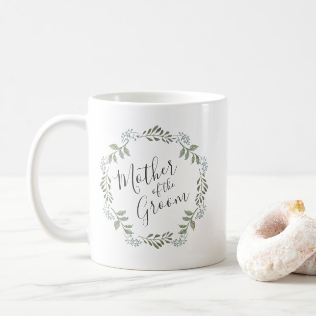 Mug Couronne botanique de verdure sage Mère du marié (Avec donut)