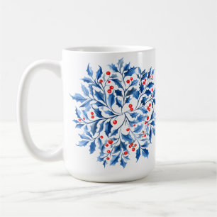 Mug Couronne de baies de houx bleu Noël