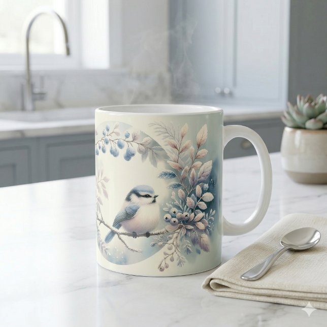 Mug Couronne de baies de merisier pour l'hiver (Winter Bluebird Berry Wreath Coffee Mug)