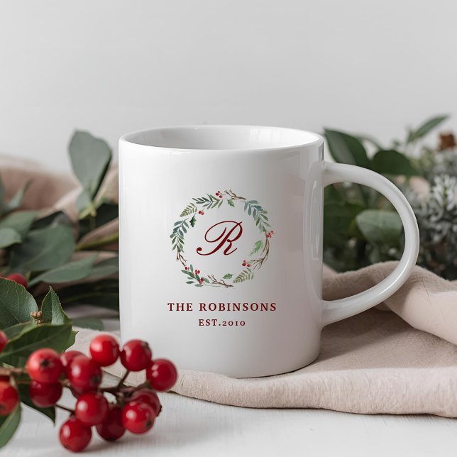 Mug Couronne de baies d'hiver de Noël Monogramme du no (Créateur téléchargé)