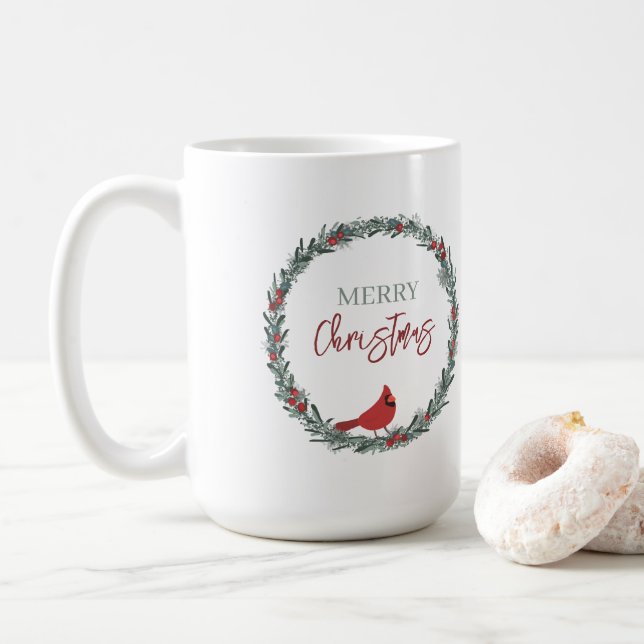Mug Couronne de baies rouges et cardinal rouge de Noël (Avec donut)