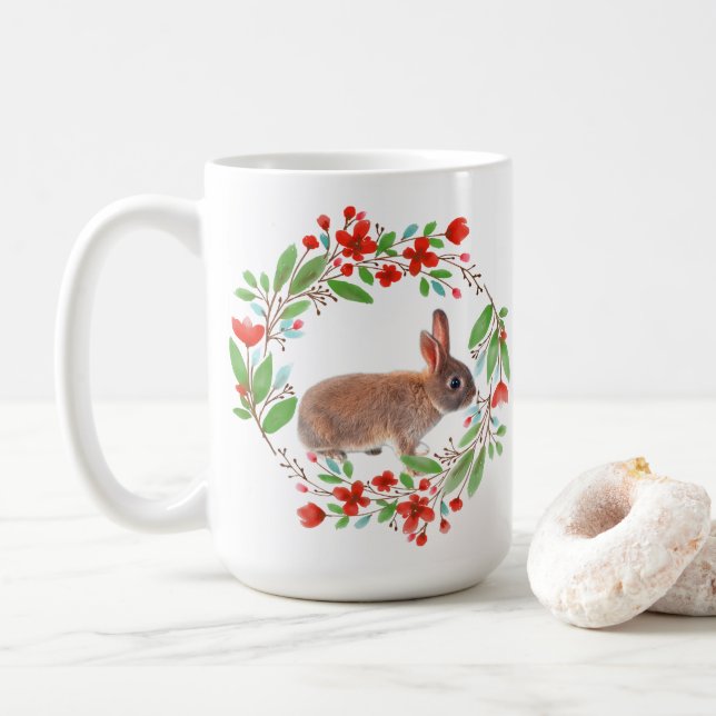 Mug Couronne de coquelicots avec lapin / Style printem (Avec donut)