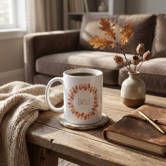 Mug Couronne de feuilles d'automne chaudes avec nom