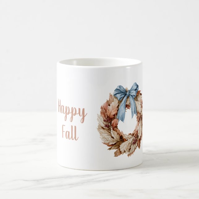Mug Couronne de feuilles ruban bleu automne joyeux (Centre)
