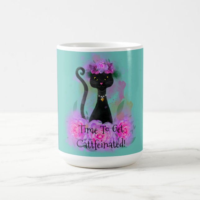 Mug Couronne de fleur de chat noir assise en roses ros (Centre)