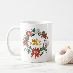 Mug Couronne de fleurs de Noël en Brushscript doré