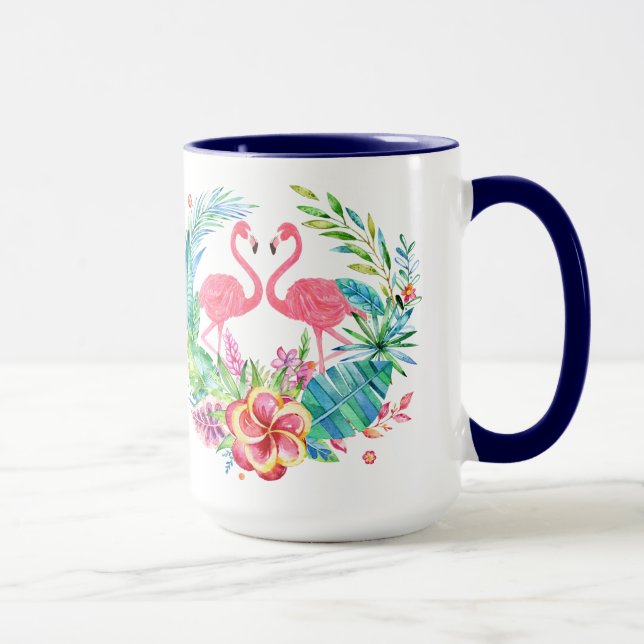 Mug Couronne de fleurs tropicales de flamants roses (Droite)