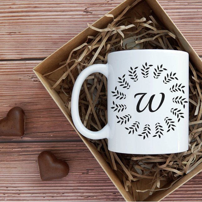 Mug Couronne de laurier noir monogrammée (Créateur téléchargé)