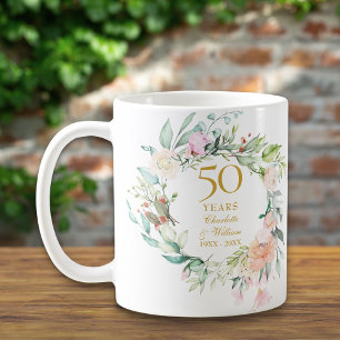 Mug Couronne de mariage de 50e anniversaire Rose aquar