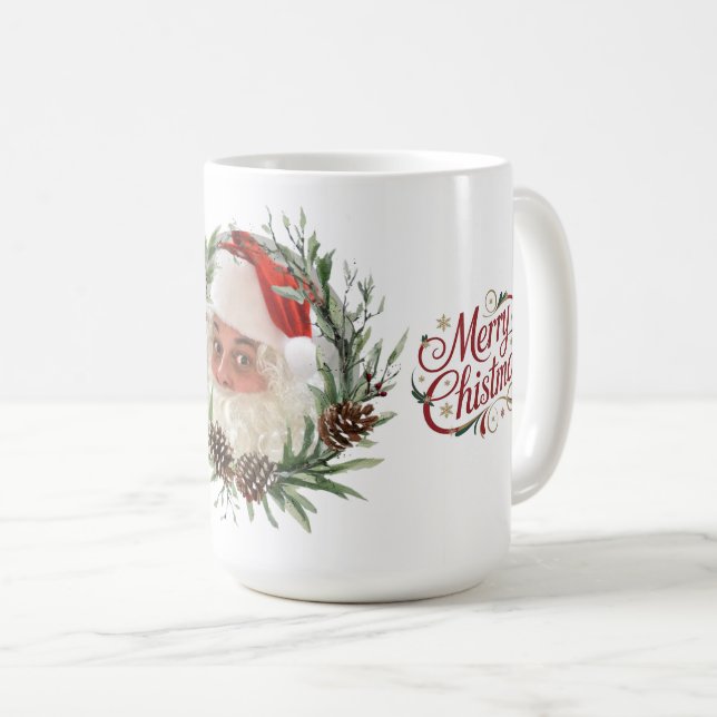 Mug Couronne de Noël à l'aquarelle avec cône de pin et (Devant droit)