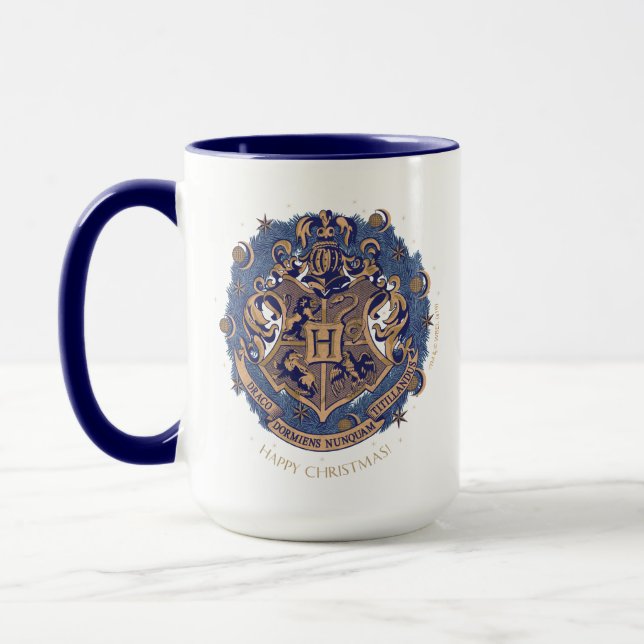 Mug Couronne de Noël avec blason de Poudlard™ Bleu (Gauche)