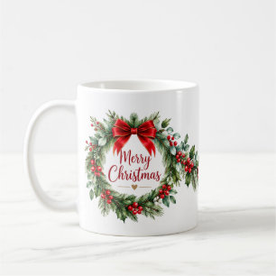 Mug Couronne de Noël avec ruban rouge Café Classique