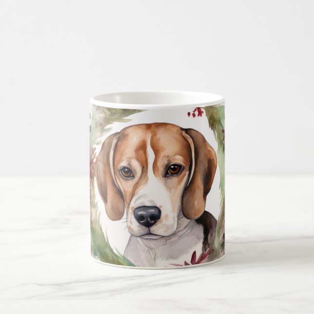 Mug Couronne de Noël Beagle Chien de fête (Centre)