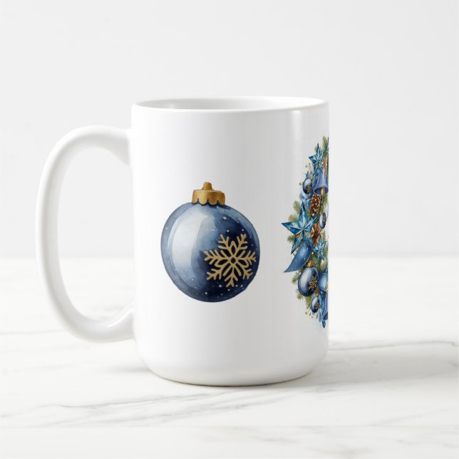 Mug Couronne de Noël bleue et or (Gauche)