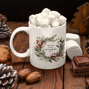 Mug Couronne de Noël botanique festive pour grand-mère