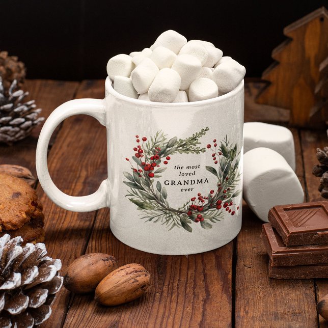 Mug Couronne de Noël botanique festive pour grand-mère (Créateur téléchargé)