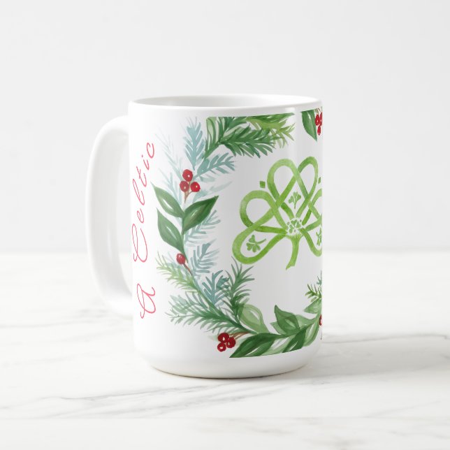 Mug Couronne de Noël celtique à l'aquarelle  (Devant gauche)