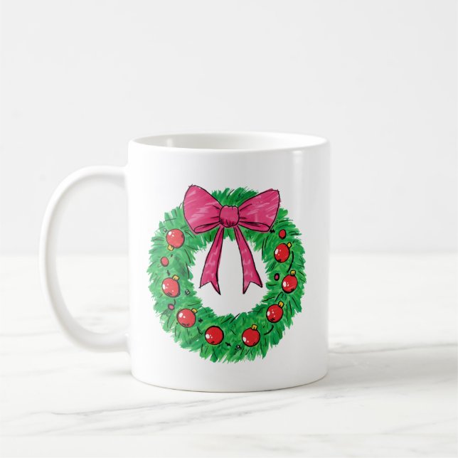 Mug Couronne de Noël classique avec noeud (Gauche)